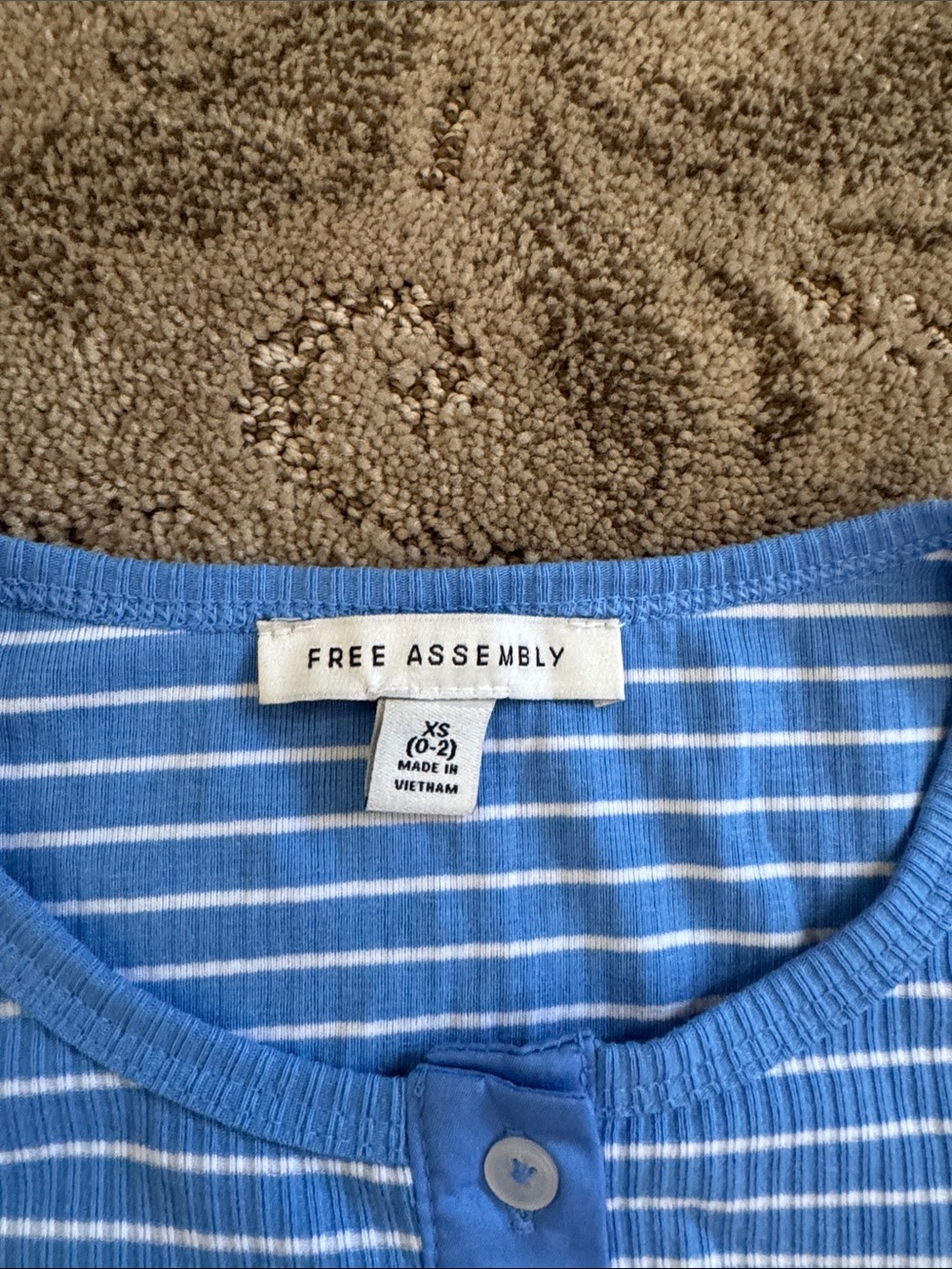 Striped Crewneck Button-Up Top in Light Blue - Picture 2 of 6